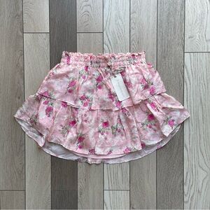 LoveShackFancy Pink Floral Mini Skirt